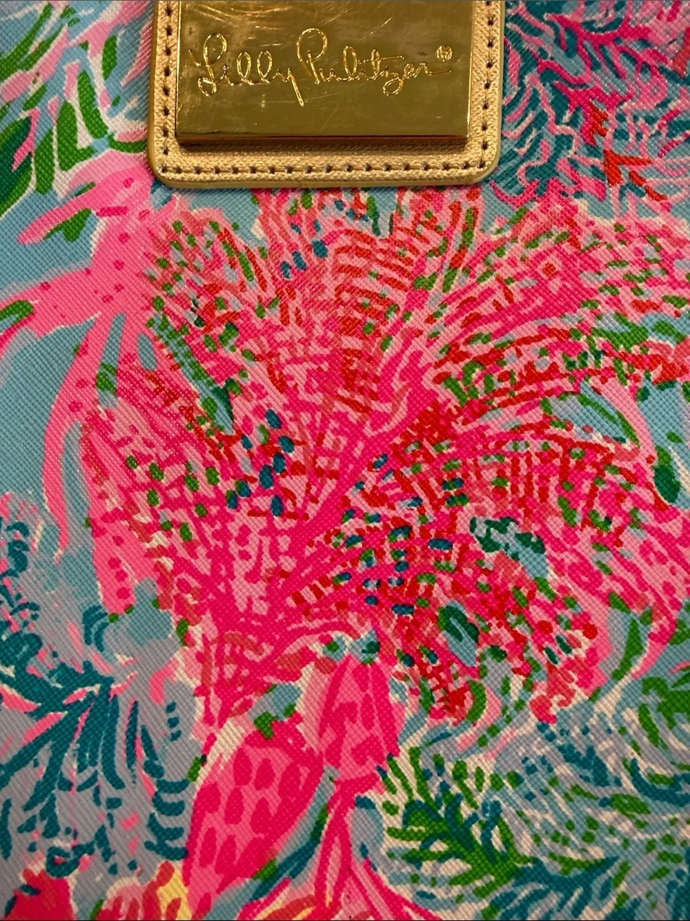 Lilly Pulitzer Blue Floral Zip Pouch with Pink and Green Accents